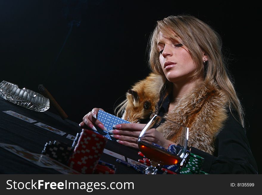 Beautiful Woman Who Playing Poker