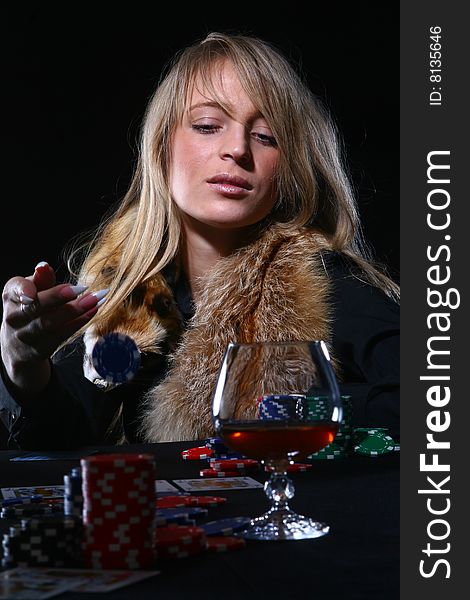 Beautiful Woman Who Playing Poker