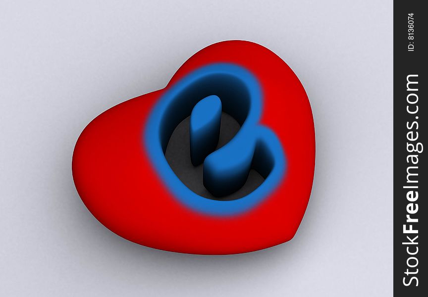 A hole of letter E on a heart. A hole of letter E on a heart.