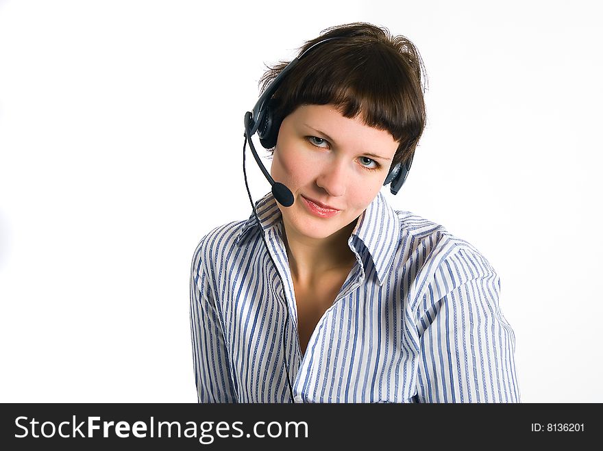 Worker of center of call on a white background. Worker of center of call on a white background