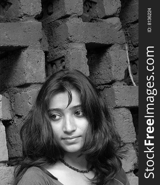 A black and white portrait of a pretty indian girl. A black and white portrait of a pretty indian girl