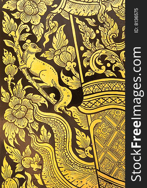 Thai traditional style nature painting, coated with real gold plate. Thai traditional style nature painting, coated with real gold plate.