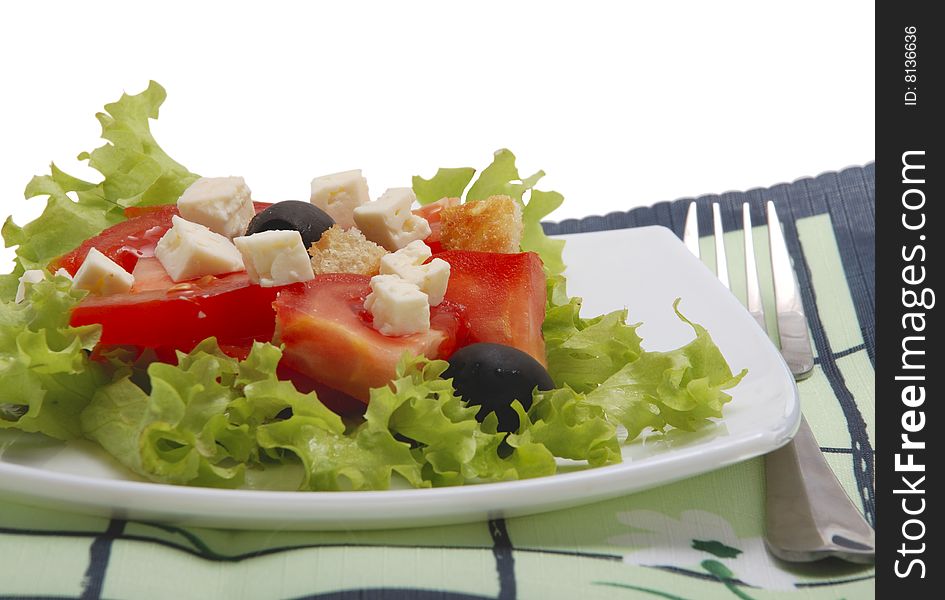 Dieting  salad with tomato, cheese, olive