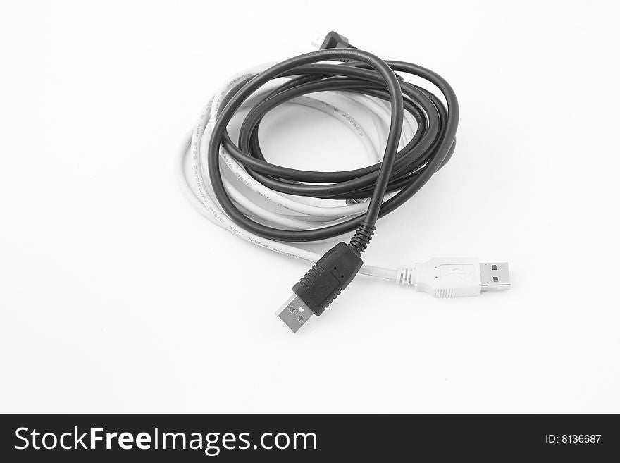 Black and white cables on white background. Black and white cables on white background