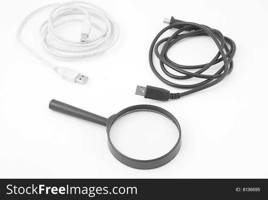 Magnifying with black and white cables. Magnifying with black and white cables