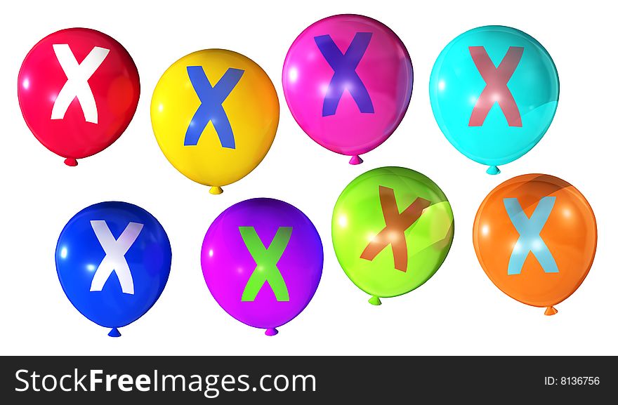 Letter x isolated on colorful balloons