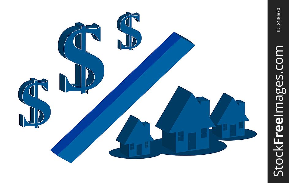 Illustration of a percentage money and house. Illustration of a percentage money and house