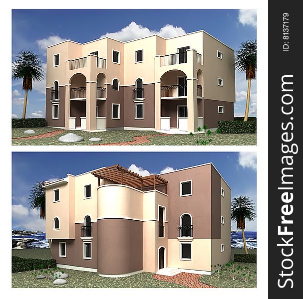 3D view of Mediterranean residential buildings