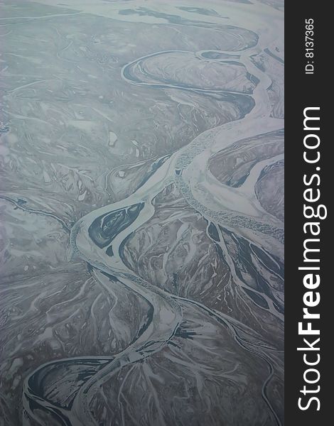 Frozen river aerial view