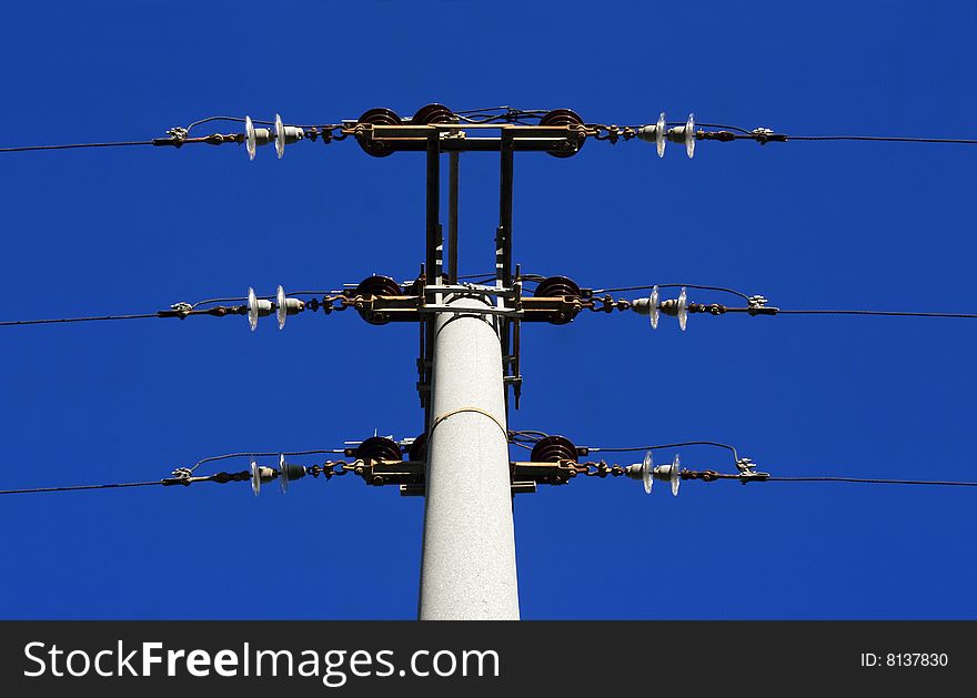 Pile of high tension with blue sky. Pile of high tension with blue sky