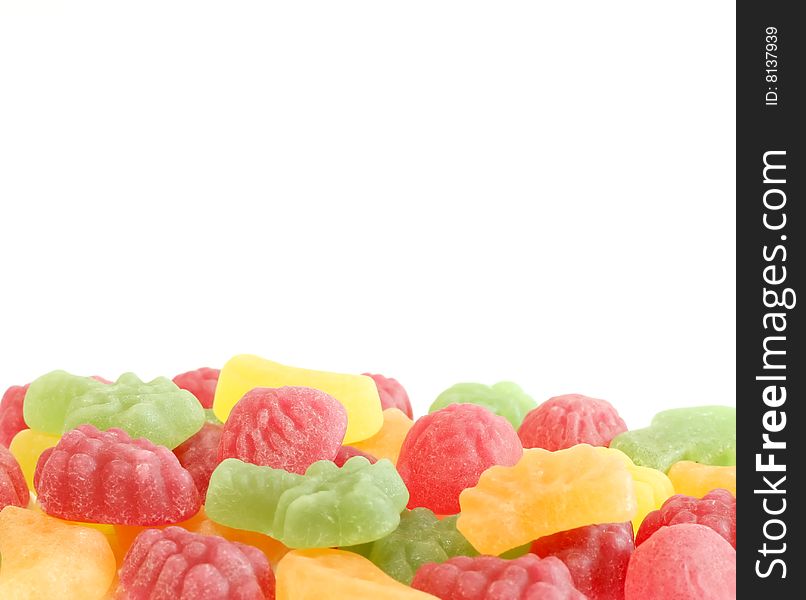 Color gelatinous sweets isolated on white background