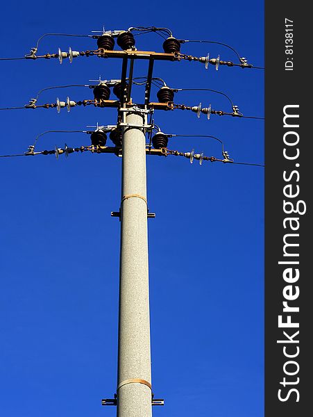 Pile of high tension with blue sky. Pile of high tension with blue sky