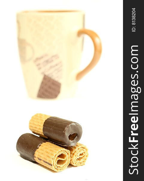 Wafers with chocolate, isolated on a white background