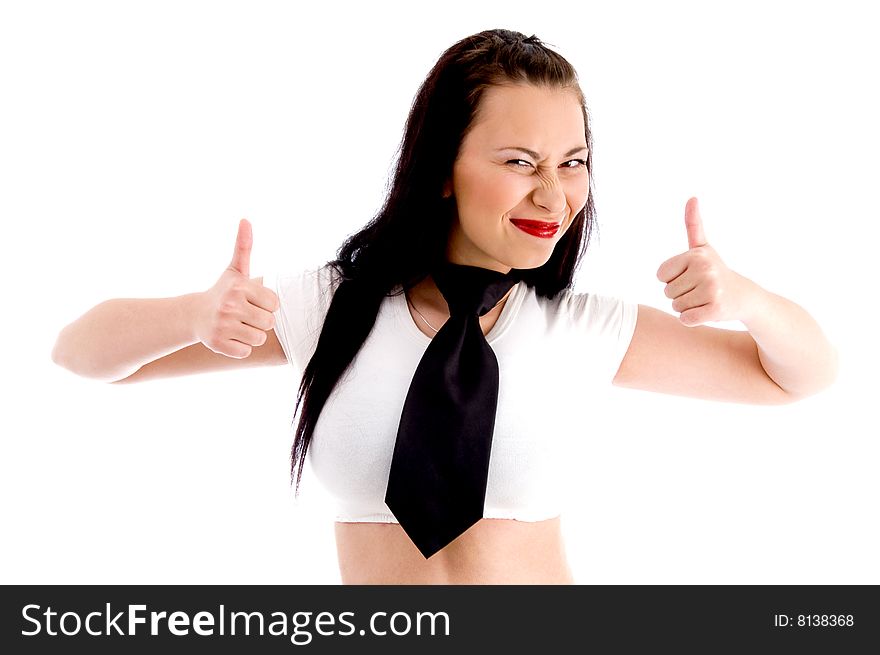 Sexy fashionable woman in mini skirt on an isolated white background