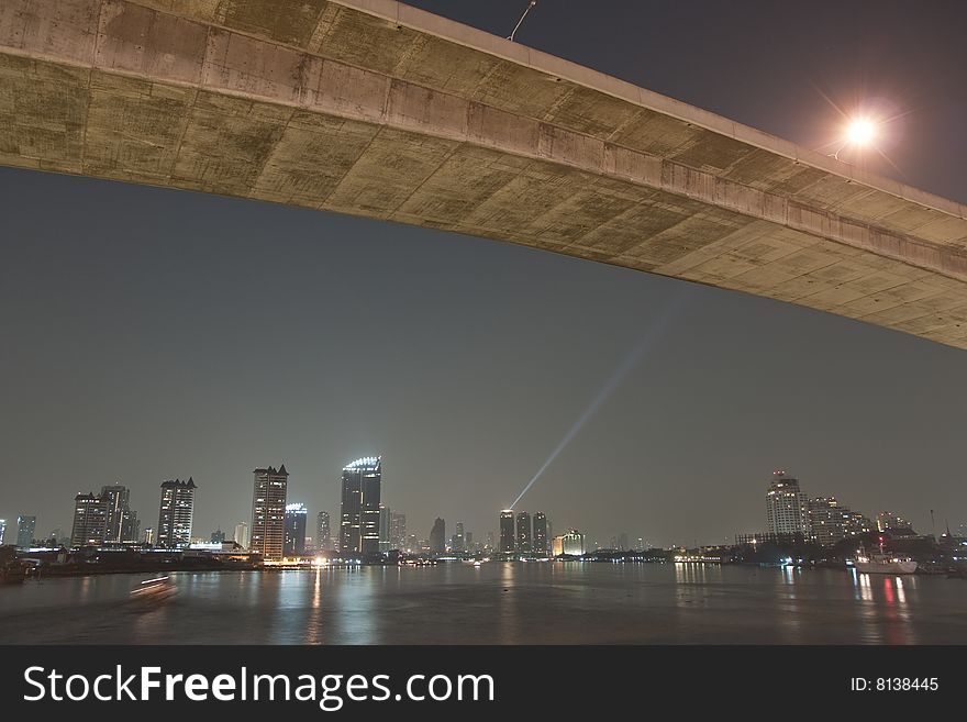 Bridge And Buildings In Bangkok.