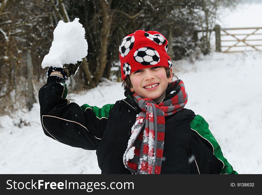 Closeup image of boy playing in snow. Closeup image of boy playing in snow