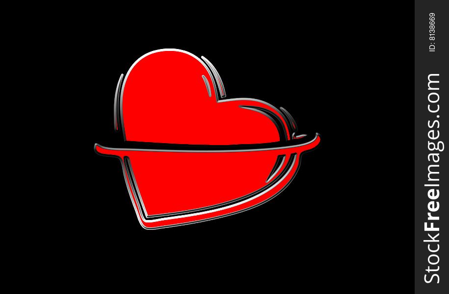 Red heart on black backgroung, love symbol