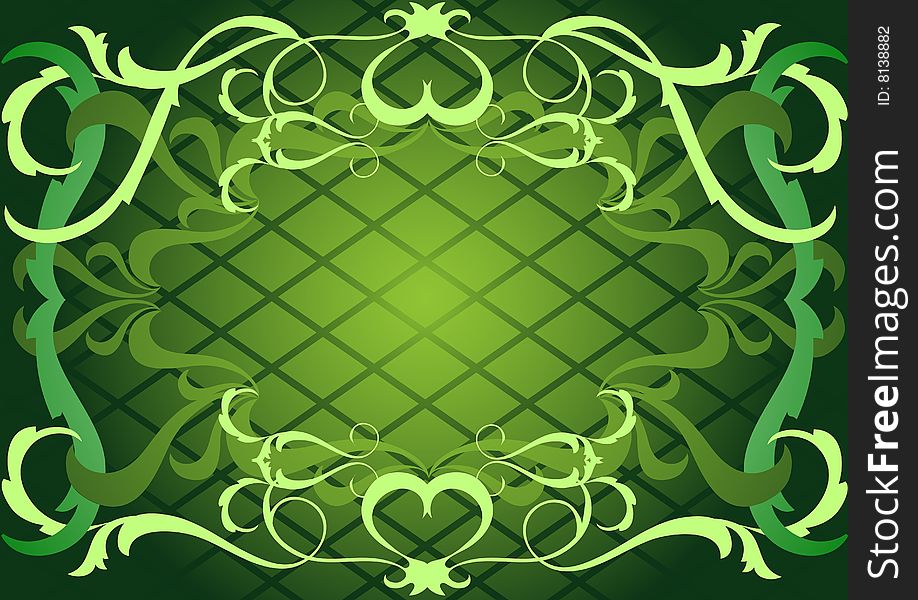 This is a  trellis with ornament on a background dark-green