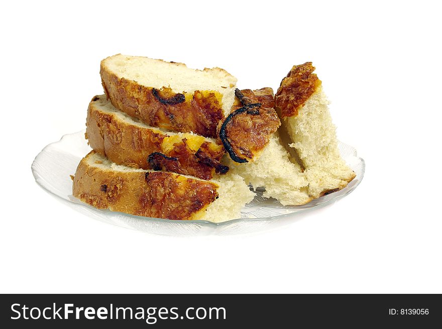 thick slices of cheese bread isolated on a plate