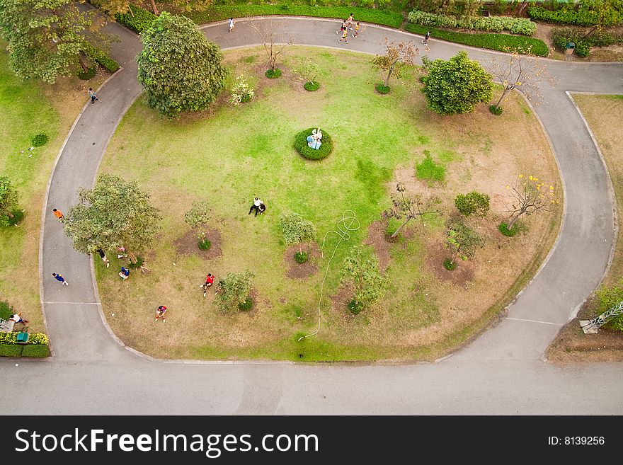 Bird eye view of small park in Bangkok, Thailand. Bird eye view of small park in Bangkok, Thailand.