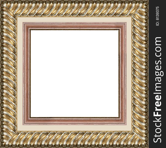 A picture gold frame on a white. A picture gold frame on a white