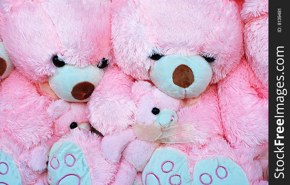 Pink bears behind window background. Pink bears behind window background