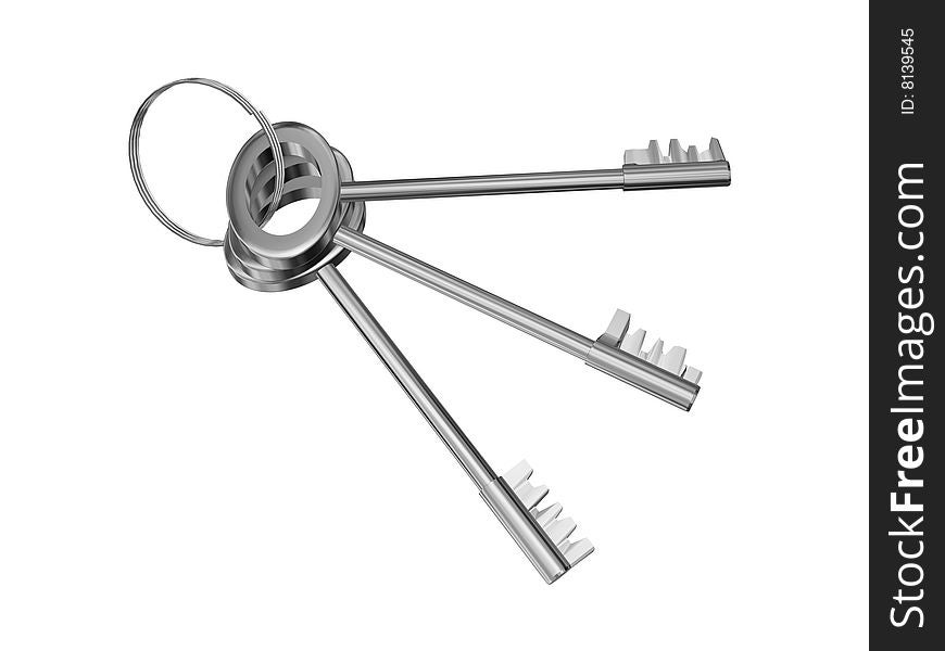 Metal chrome keys isolated on white. Metal chrome keys isolated on white