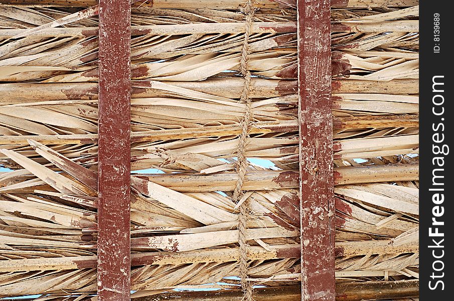 Palm leaf roof texture. Beach hut roof.