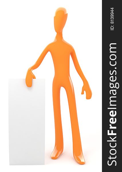 3d Orange Isolated Person Holds Blank Board