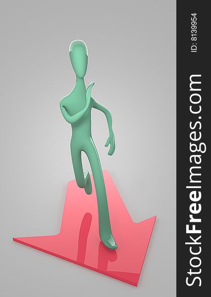3d person runs to goal on gray background with red arrow
