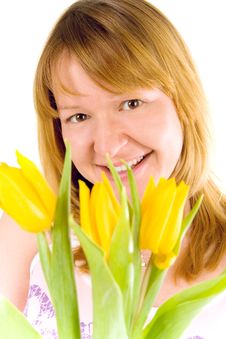 Woman With Yellow Tulips Royalty Free Stock Images Woman With Yellow Tulips Royalty Free Stock Images