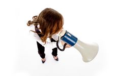 Top View Of Woman Shouting Into Loudspeaker Royalty Free Stock Image Top View Of Woman Shouting Into Loudspeaker Royalty Free Stock Image