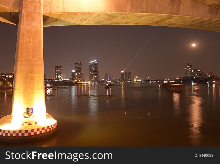 Bridge and buildings in Bangkok.