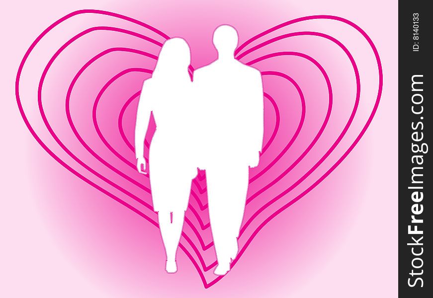 Illustration of people in love, pink