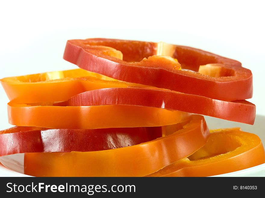 Capsicum pepper slices close up. Capsicum pepper slices close up