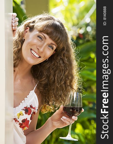 Portrait of young attractive woman having good time in tropic environment. Portrait of young attractive woman having good time in tropic environment