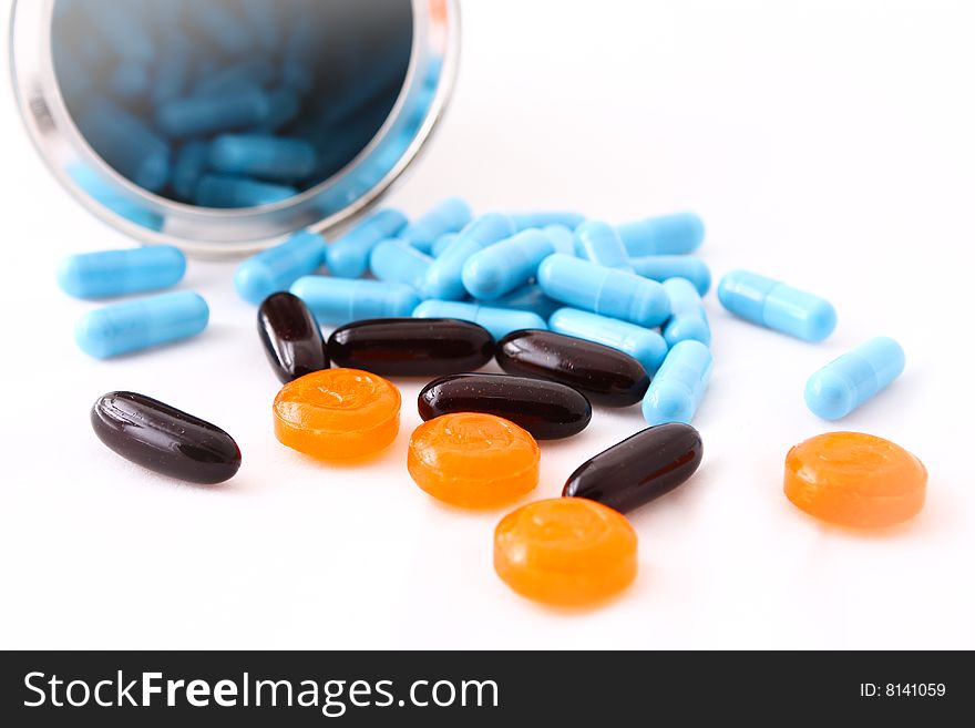 Medicine, lot of blue tablets