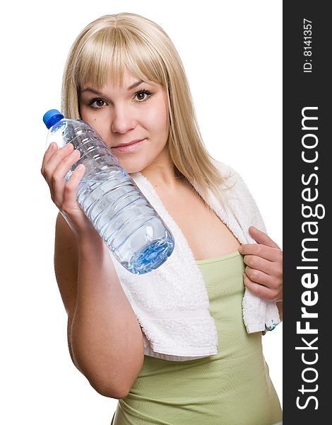 Attractive blonde woman with bottle of water. Attractive blonde woman with bottle of water