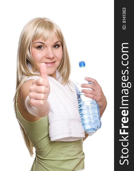 Attractive blonde woman with bottle of water. Attractive blonde woman with bottle of water