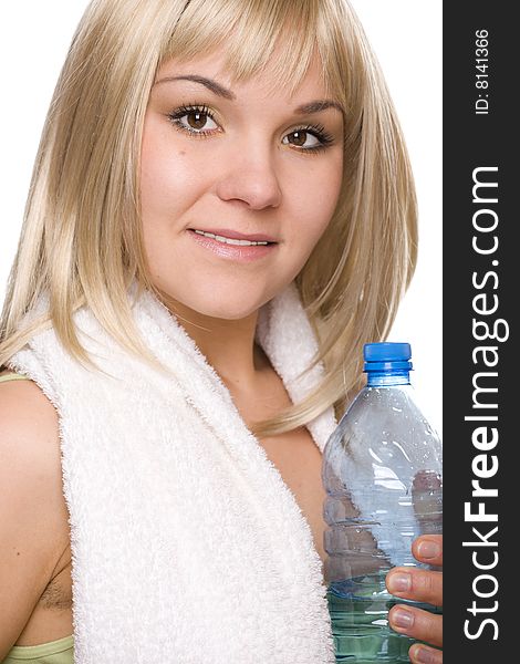 Attractive blonde woman with bottle of water. Attractive blonde woman with bottle of water