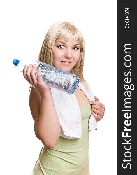Attractive blonde woman with bottle of water. Attractive blonde woman with bottle of water