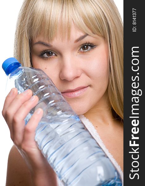 Attractive blonde woman with bottle of water. Attractive blonde woman with bottle of water