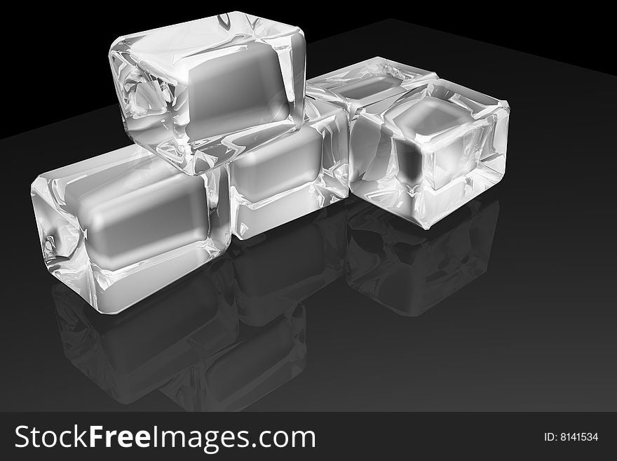 Ice cubes illustration on reflective surface