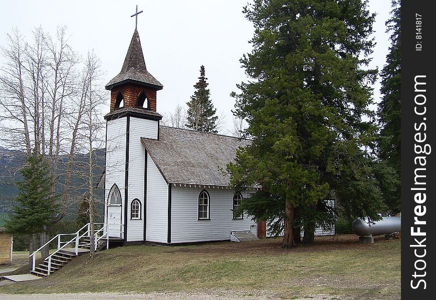 Rural mountain church in a hamlet in  the alberta rockies used interdenominational for weddings and services as booked.