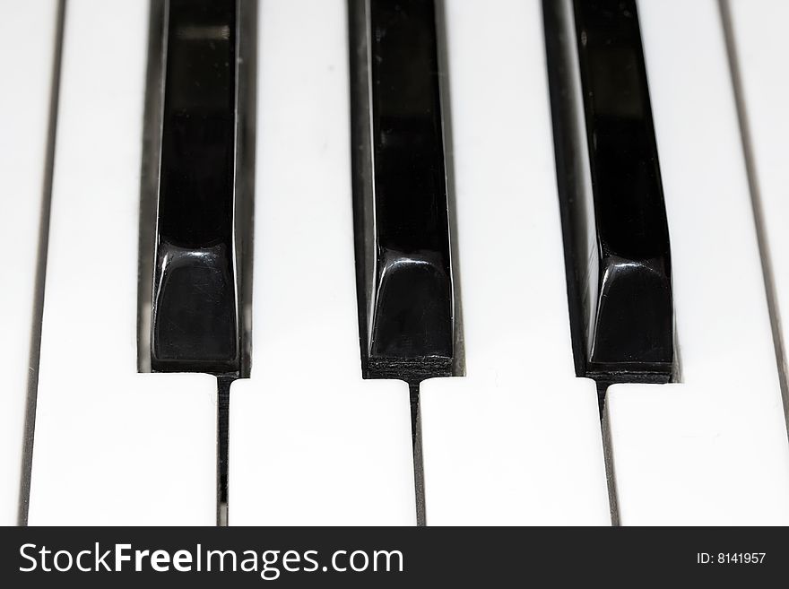 Closeup perspective view of a piano keyboard