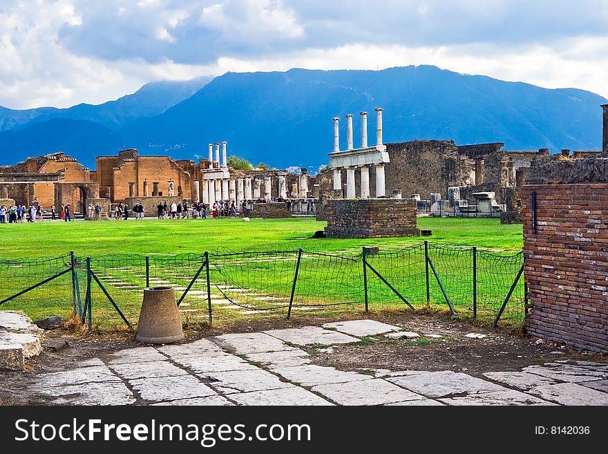 Ancient ruins after the eruption of Vesuvius in Pompeii, Italy