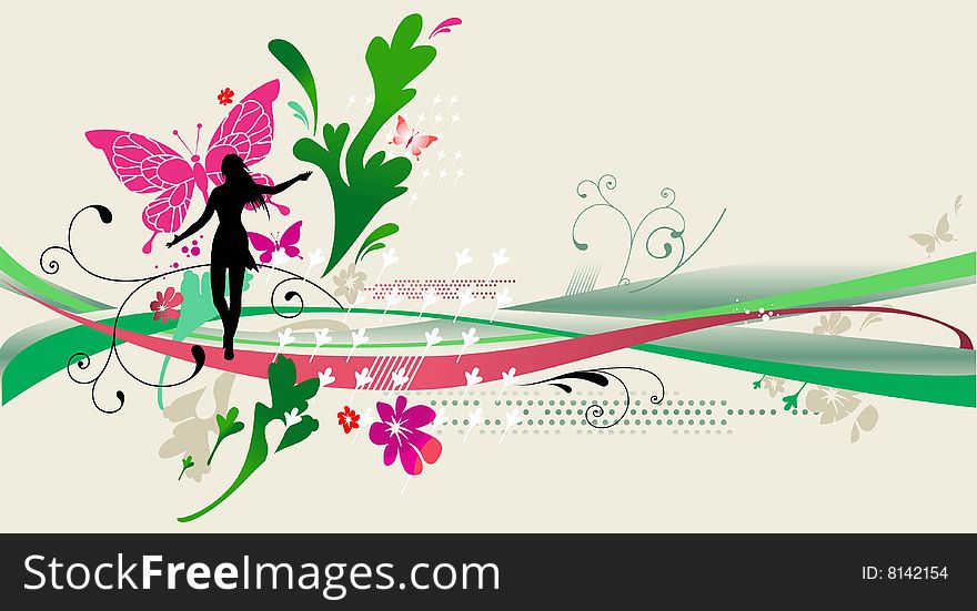 Spring abstract design with female silhouette