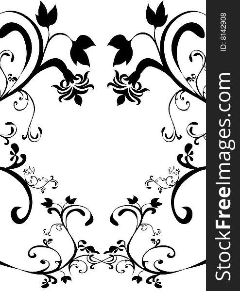 Black floral ornament on white background