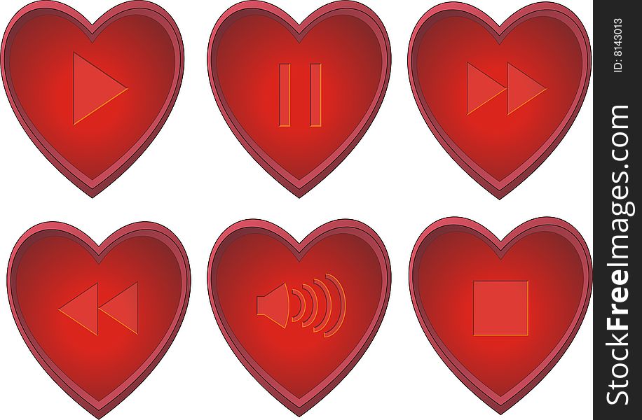 Vector Illustration of Heart Shaped Media Player Buttons. Vector Illustration of Heart Shaped Media Player Buttons