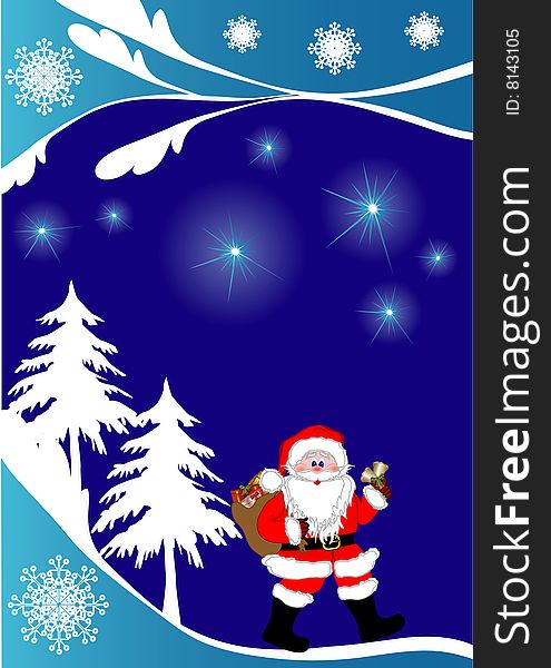 Christmas background with tree and santa claus, vector